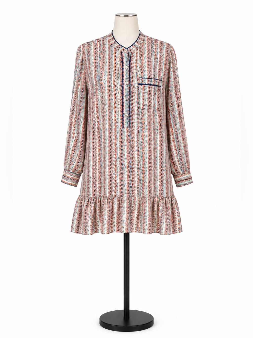 BCBGMAXAZRIA Printed Long Sleeve Ruffle Hem Dress – Size Large